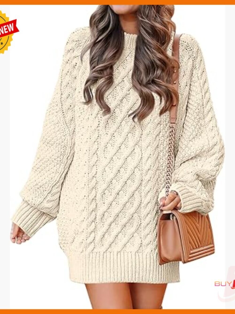 Oversized Cable Knit Sweater Dress Long Sleeve Chunky Winter Mini - Picture 1 of 7